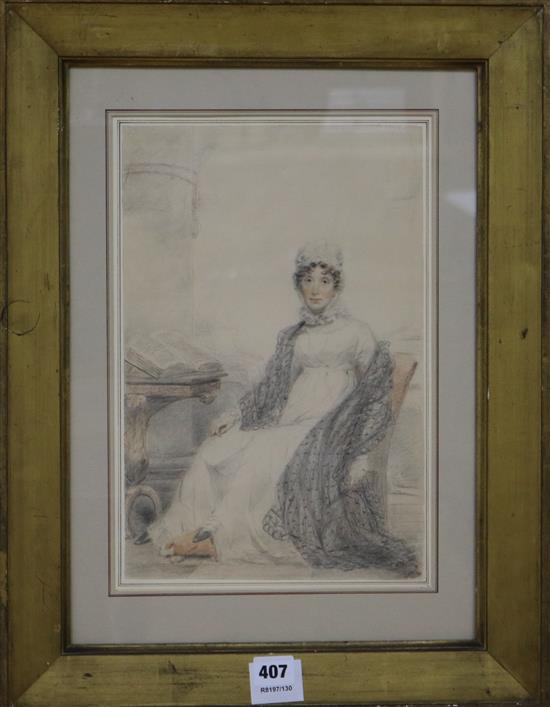Benjamin Burrell, drawing, portrait of a seated lady 35 x 23cm.